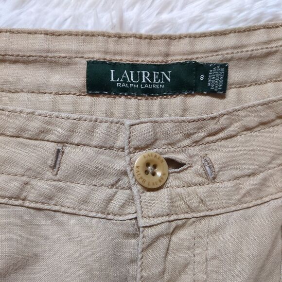 LRL Ralph Lauren 100% Linen Wide Leg Pants Beige Tan Casual Preppy Womens 8 - Picture 4 of 13